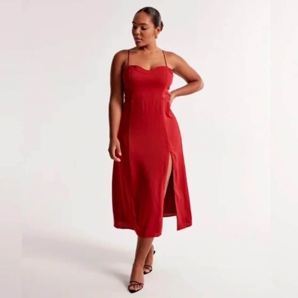 NWOT Abercrombie Luxe Crepe High-Slit Midi Dress Red Small
